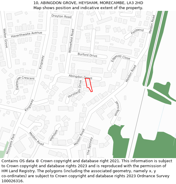 10, ABINGDON GROVE, HEYSHAM, MORECAMBE, LA3 2HD: Location map and indicative extent of plot