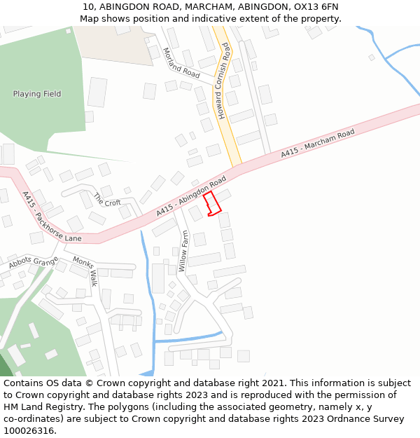 10, ABINGDON ROAD, MARCHAM, ABINGDON, OX13 6FN: Location map and indicative extent of plot