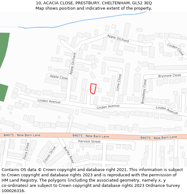 10, ACACIA CLOSE, PRESTBURY, CHELTENHAM, GL52 3EQ: Location map and indicative extent of plot