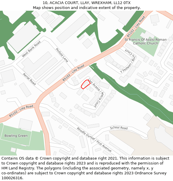 10, ACACIA COURT, LLAY, WREXHAM, LL12 0TX: Location map and indicative extent of plot