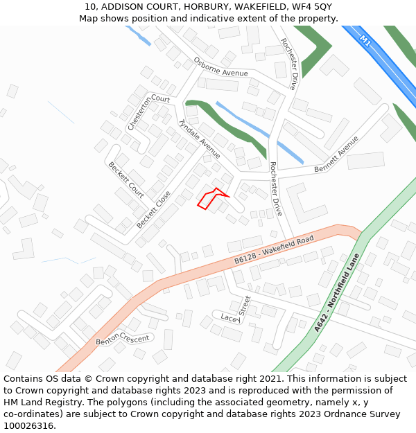 10, ADDISON COURT, HORBURY, WAKEFIELD, WF4 5QY: Location map and indicative extent of plot