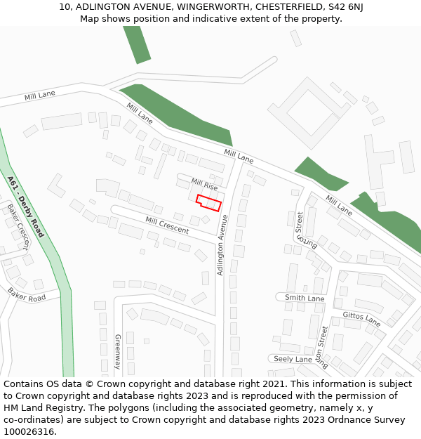 10, ADLINGTON AVENUE, WINGERWORTH, CHESTERFIELD, S42 6NJ: Location map and indicative extent of plot