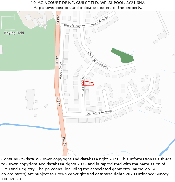 10, AGINCOURT DRIVE, GUILSFIELD, WELSHPOOL, SY21 9NA: Location map and indicative extent of plot
