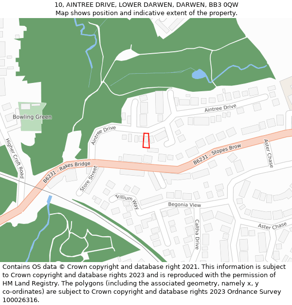 10, AINTREE DRIVE, LOWER DARWEN, DARWEN, BB3 0QW: Location map and indicative extent of plot