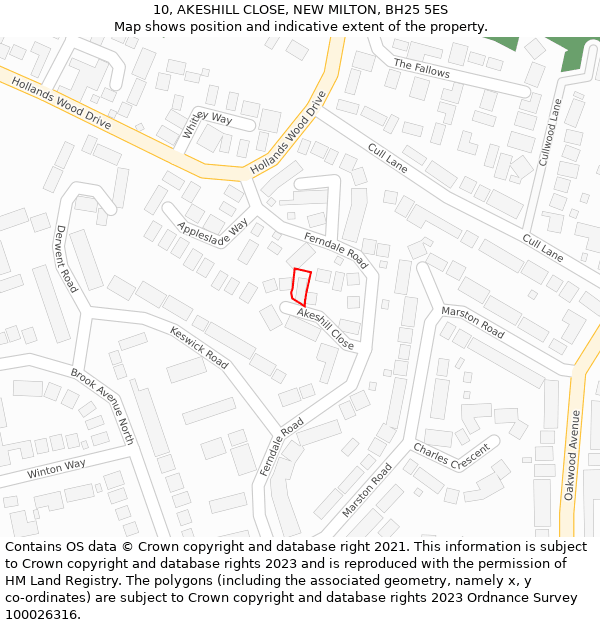 10, AKESHILL CLOSE, NEW MILTON, BH25 5ES: Location map and indicative extent of plot