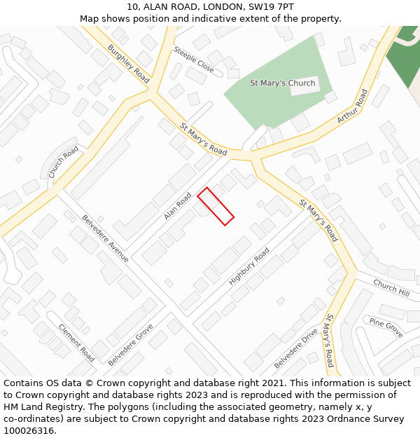 10, ALAN ROAD, LONDON, SW19 7PT: Location map and indicative extent of plot
