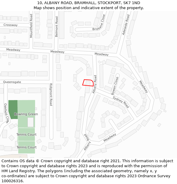 10, ALBANY ROAD, BRAMHALL, STOCKPORT, SK7 1ND: Location map and indicative extent of plot