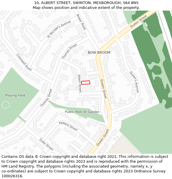 10, ALBERT STREET, SWINTON, MEXBOROUGH, S64 8NS: Location map and indicative extent of plot