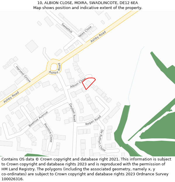 10, ALBION CLOSE, MOIRA, SWADLINCOTE, DE12 6EA: Location map and indicative extent of plot