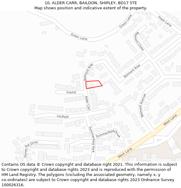 10, ALDER CARR, BAILDON, SHIPLEY, BD17 5TE: Location map and indicative extent of plot