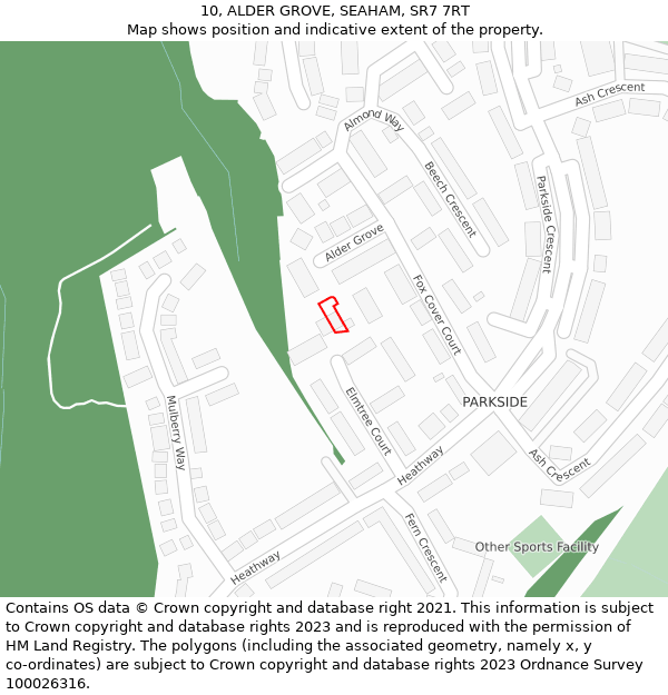 10, ALDER GROVE, SEAHAM, SR7 7RT: Location map and indicative extent of plot