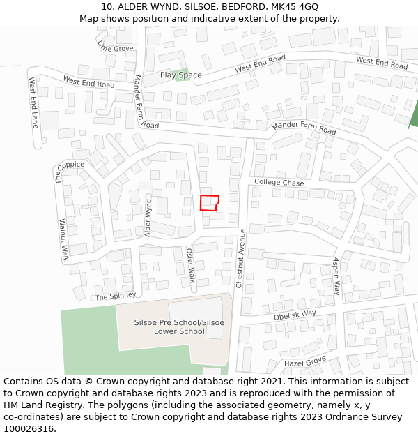 10, ALDER WYND, SILSOE, BEDFORD, MK45 4GQ: Location map and indicative extent of plot