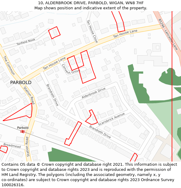 10, ALDERBROOK DRIVE, PARBOLD, WIGAN, WN8 7HF: Location map and indicative extent of plot