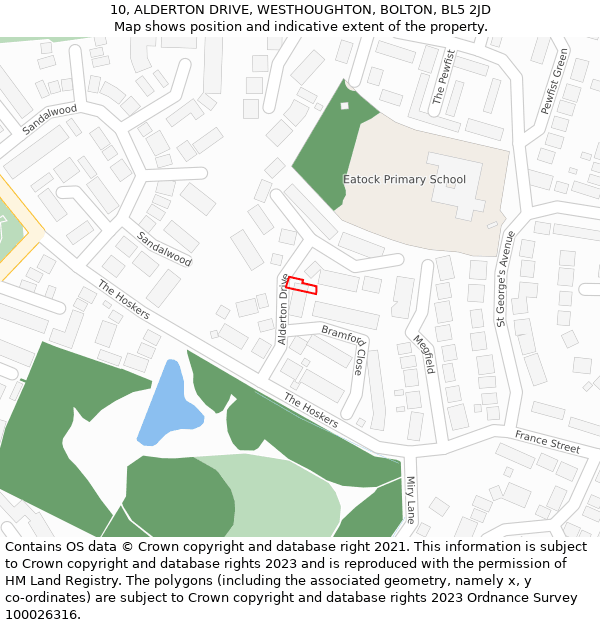 10, ALDERTON DRIVE, WESTHOUGHTON, BOLTON, BL5 2JD: Location map and indicative extent of plot