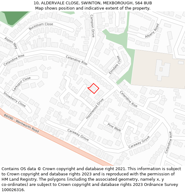 10, ALDERVALE CLOSE, SWINTON, MEXBOROUGH, S64 8UB: Location map and indicative extent of plot