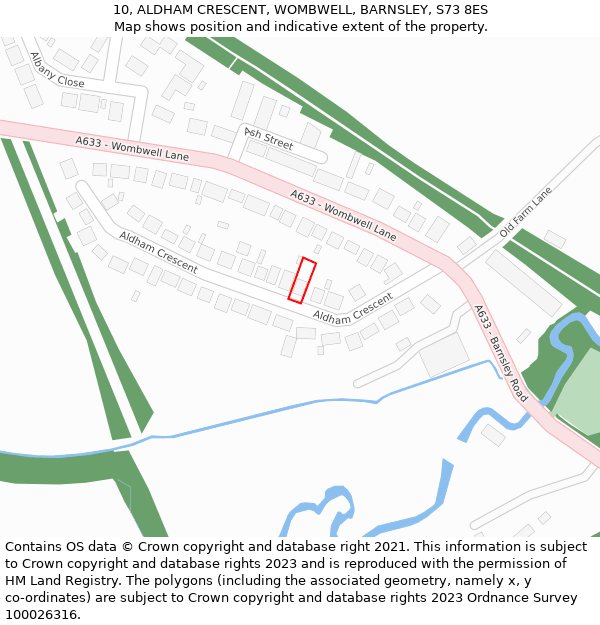 10, ALDHAM CRESCENT, WOMBWELL, BARNSLEY, S73 8ES: Location map and indicative extent of plot