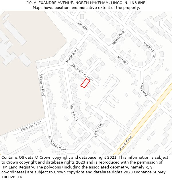 10, ALEXANDRE AVENUE, NORTH HYKEHAM, LINCOLN, LN6 8NR: Location map and indicative extent of plot