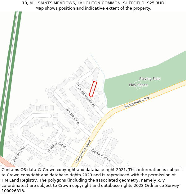 10, ALL SAINTS MEADOWS, LAUGHTON COMMON, SHEFFIELD, S25 3UD: Location map and indicative extent of plot