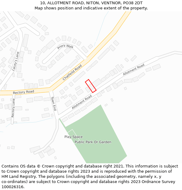 10, ALLOTMENT ROAD, NITON, VENTNOR, PO38 2DT: Location map and indicative extent of plot