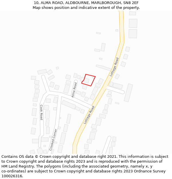 10, ALMA ROAD, ALDBOURNE, MARLBOROUGH, SN8 2EF: Location map and indicative extent of plot