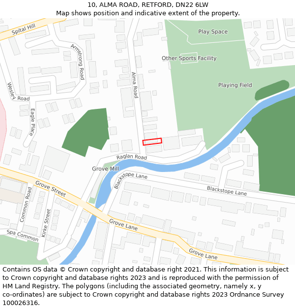 10, ALMA ROAD, RETFORD, DN22 6LW: Location map and indicative extent of plot