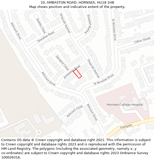 10, AMBASTON ROAD, HORNSEA, HU18 1HB: Location map and indicative extent of plot