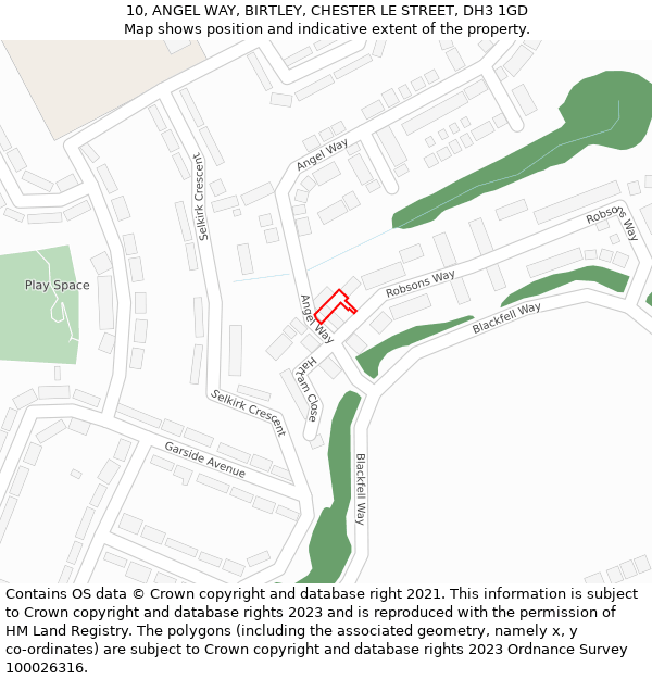 10, ANGEL WAY, BIRTLEY, CHESTER LE STREET, DH3 1GD: Location map and indicative extent of plot