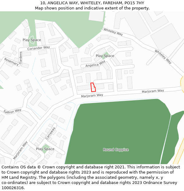 10, ANGELICA WAY, WHITELEY, FAREHAM, PO15 7HY: Location map and indicative extent of plot