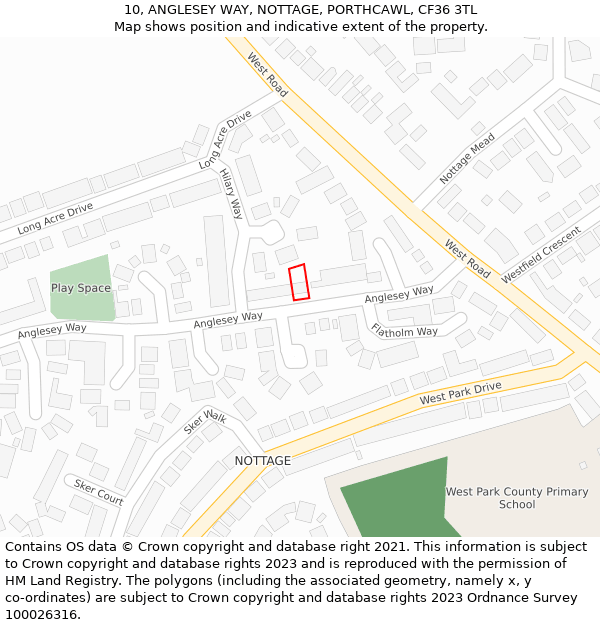 10, ANGLESEY WAY, NOTTAGE, PORTHCAWL, CF36 3TL: Location map and indicative extent of plot