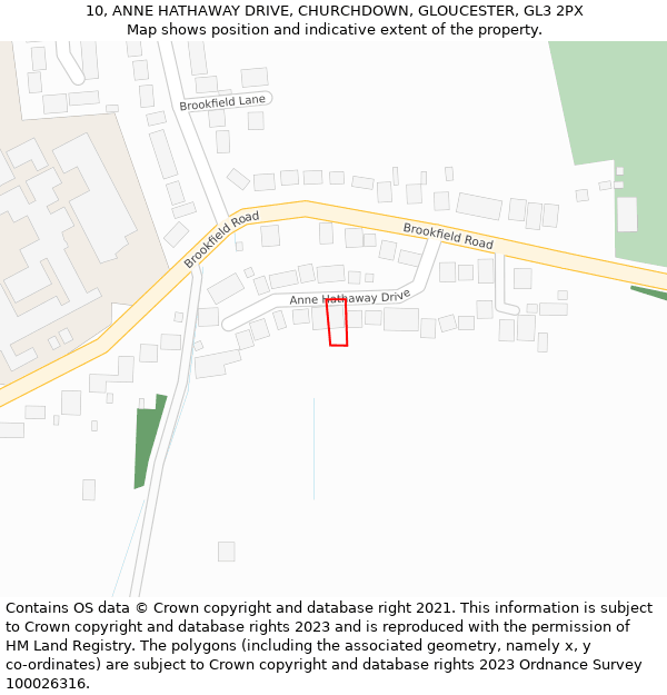 10, ANNE HATHAWAY DRIVE, CHURCHDOWN, GLOUCESTER, GL3 2PX: Location map and indicative extent of plot