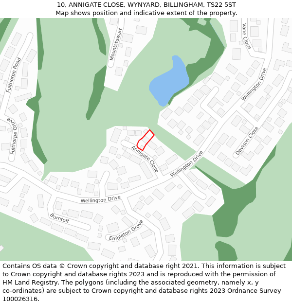 10, ANNIGATE CLOSE, WYNYARD, BILLINGHAM, TS22 5ST: Location map and indicative extent of plot