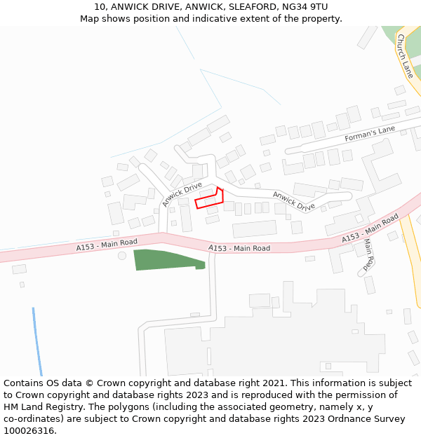 10, ANWICK DRIVE, ANWICK, SLEAFORD, NG34 9TU: Location map and indicative extent of plot