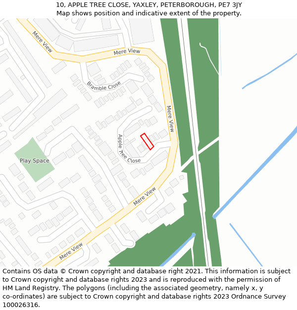 10, APPLE TREE CLOSE, YAXLEY, PETERBOROUGH, PE7 3JY: Location map and indicative extent of plot