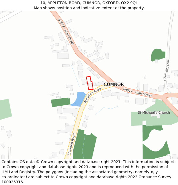 10, APPLETON ROAD, CUMNOR, OXFORD, OX2 9QH: Location map and indicative extent of plot