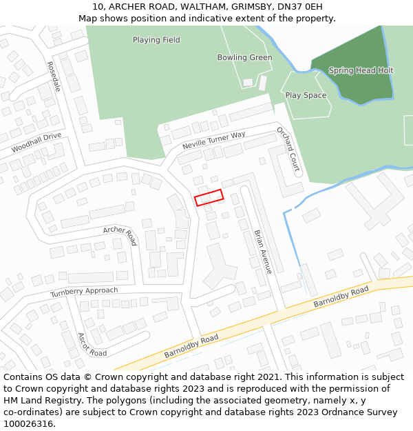 10, ARCHER ROAD, WALTHAM, GRIMSBY, DN37 0EH: Location map and indicative extent of plot