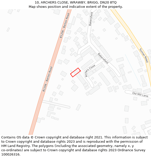 10, ARCHERS CLOSE, WRAWBY, BRIGG, DN20 8TQ: Location map and indicative extent of plot