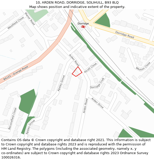 10, ARDEN ROAD, DORRIDGE, SOLIHULL, B93 8LQ: Location map and indicative extent of plot