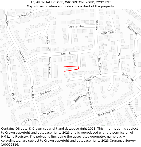 10, ARENHALL CLOSE, WIGGINTON, YORK, YO32 2GT: Location map and indicative extent of plot