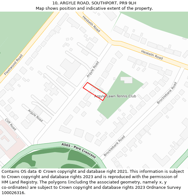 10, ARGYLE ROAD, SOUTHPORT, PR9 9LH: Location map and indicative extent of plot