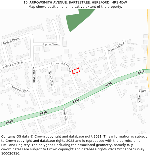 10, ARROWSMITH AVENUE, BARTESTREE, HEREFORD, HR1 4DW: Location map and indicative extent of plot