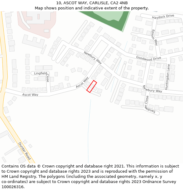10, ASCOT WAY, CARLISLE, CA2 4NB: Location map and indicative extent of plot