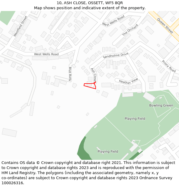 10, ASH CLOSE, OSSETT, WF5 8QR: Location map and indicative extent of plot