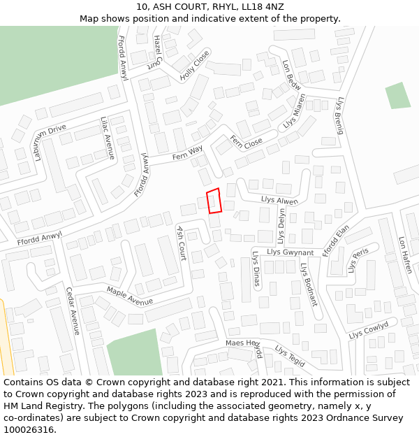 10, ASH COURT, RHYL, LL18 4NZ: Location map and indicative extent of plot