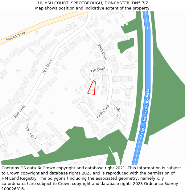 10, ASH COURT, SPROTBROUGH, DONCASTER, DN5 7JZ: Location map and indicative extent of plot