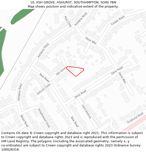 10, ASH GROVE, ASHURST, SOUTHAMPTON, SO40 7BN: Location map and indicative extent of plot