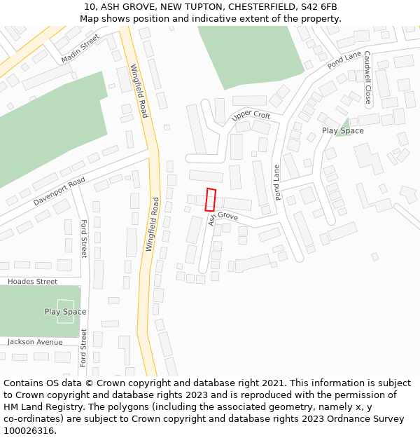 10, ASH GROVE, NEW TUPTON, CHESTERFIELD, S42 6FB: Location map and indicative extent of plot