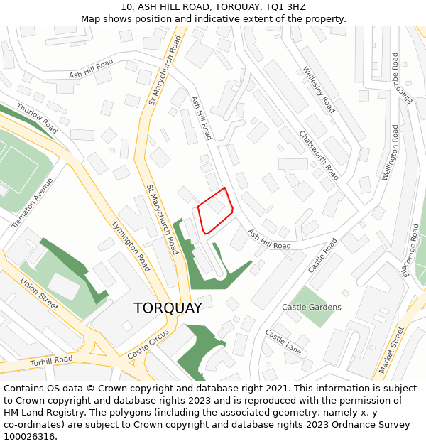 10, ASH HILL ROAD, TORQUAY, TQ1 3HZ: Location map and indicative extent of plot