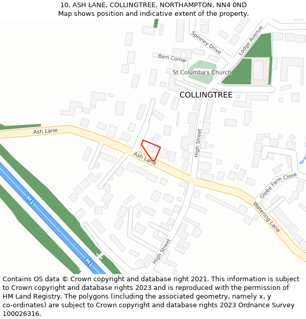 10, ASH LANE, COLLINGTREE, NORTHAMPTON, NN4 0ND: Location map and indicative extent of plot