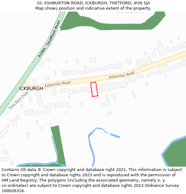 10, ASHBURTON ROAD, ICKBURGH, THETFORD, IP26 5JA: Location map and indicative extent of plot