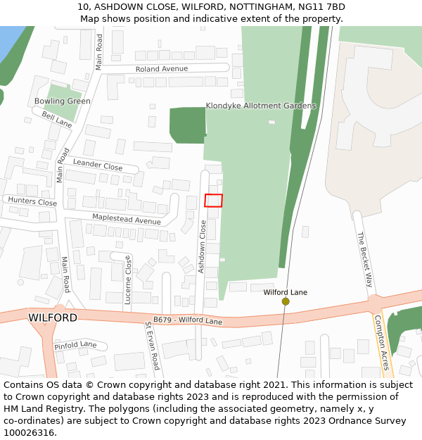 10, ASHDOWN CLOSE, WILFORD, NOTTINGHAM, NG11 7BD: Location map and indicative extent of plot